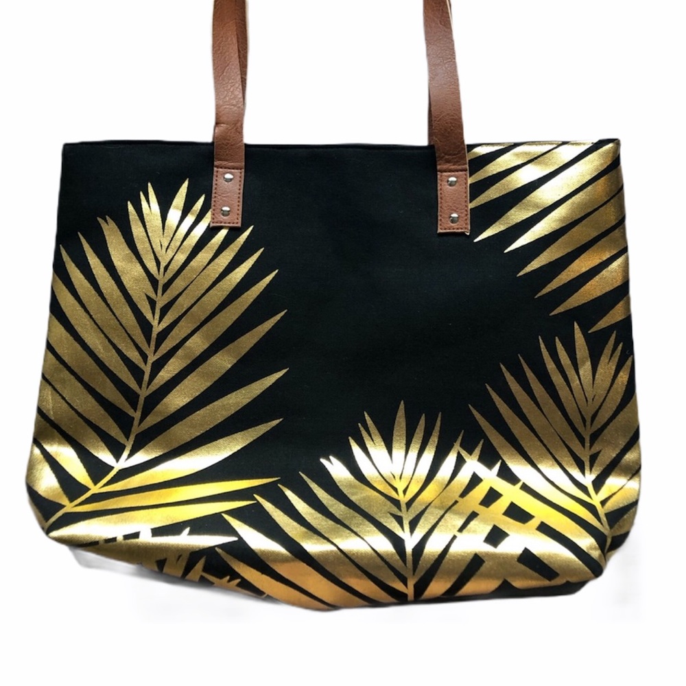 Last 1! Tropical Gold Palm Zip Closure Beach Bag! - Picture 8 of 11